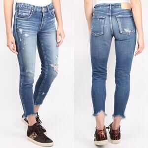 Moussy Vintage Comfort Glendale Skinny Jeans Blue Medium Wash Distressed Size 26